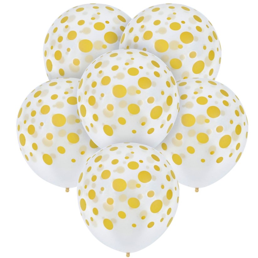 Set 15 baloane, Zola®, albe cu buline aurii, dimensiune 30 cm