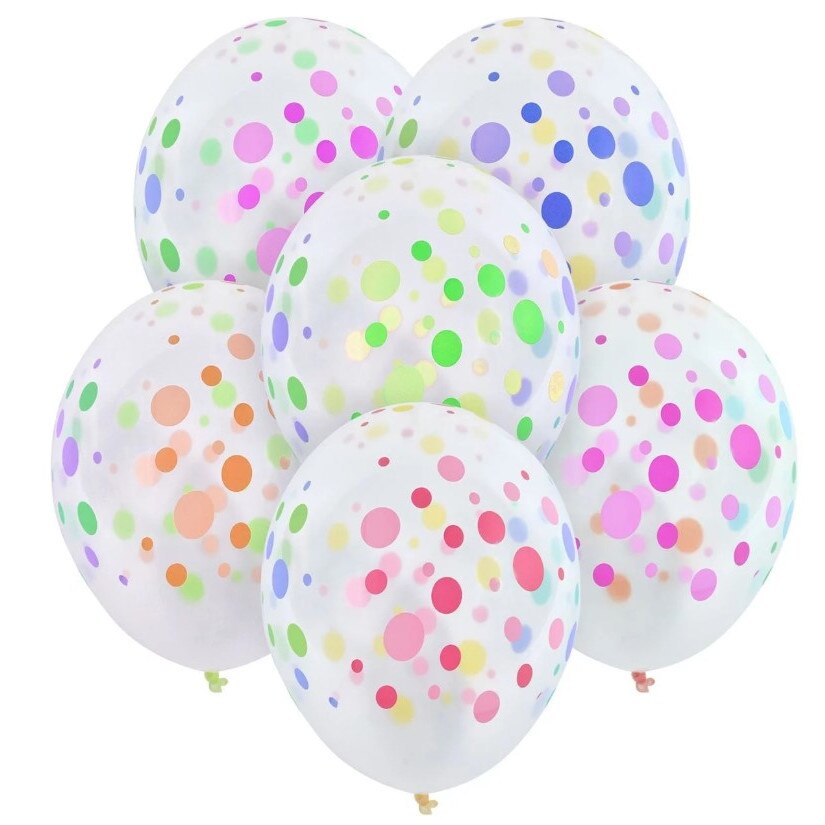 Set 30 de baloane, Zola®, albe cu buline colorate, dimensiune 30 cm