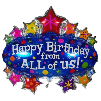 Balon folie, Zola®, Happy Birthday from ALL of Us, forma ovala, multicolor, 90x95 cm Balon folie, Zola®, Happy Birthday from ALL of Us, forma ovala, multicolor, 90x95 cm