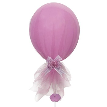 Balon roz, Zola, cu tul, funda si bat din plastic, 35 cm Balon roz, Zola, cu tul, funda si bat din plastic, 35 cm