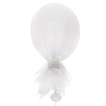 Balon alb, Zola®, cu tul, funda si bat din plastic, 35 cm Balon alb, Zola®, cu tul, funda si bat din plastic, 35 cm