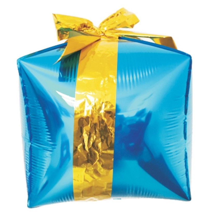 Balon folie, Zola®, in forma de cadou, albastru, auriu, 50 cm