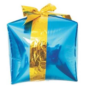 Balon folie, Zola®, in forma de cadou, albastru, auriu, 50 cm Balon folie, Zola®, in forma de cadou, albastru, auriu, 50 cm