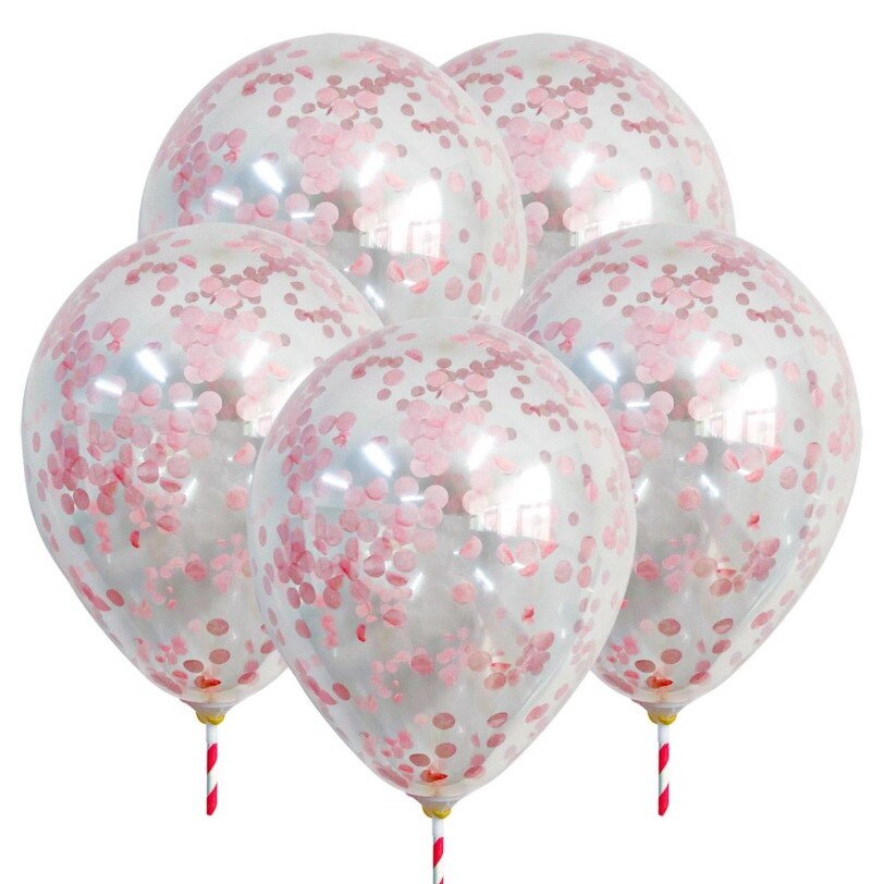 Set 5 baloane, Zola®, transparente cu confetti roz, 23 cm