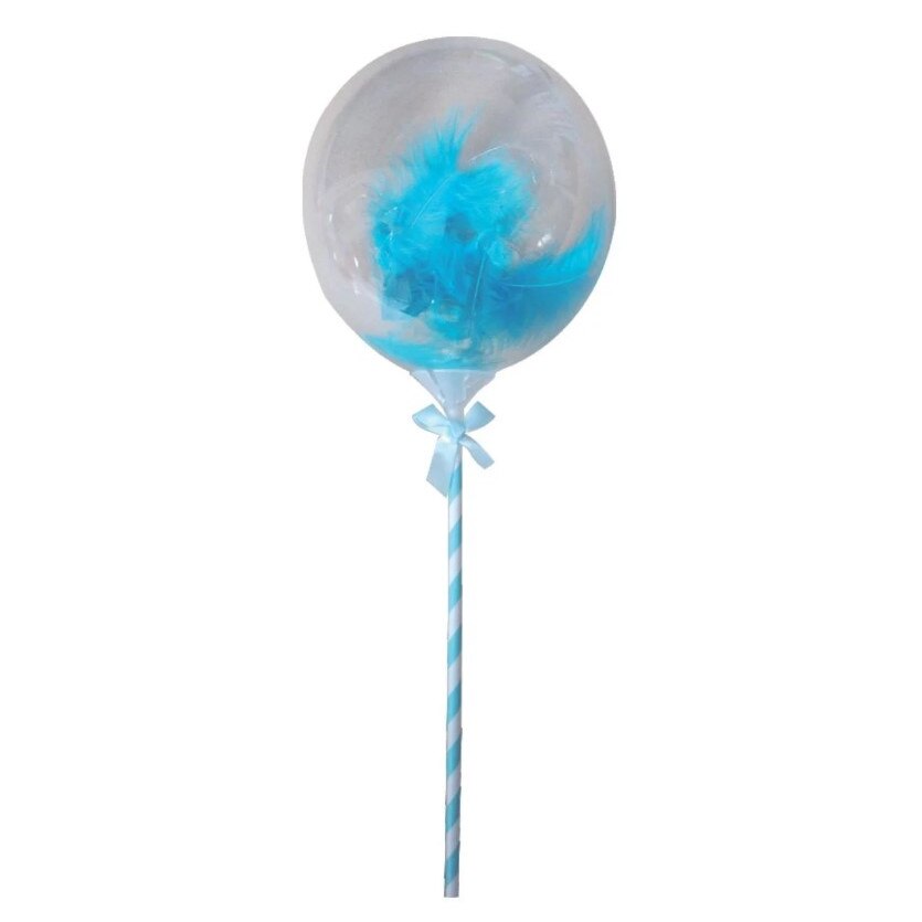 Balon transparent, Zola®, cu pene albastre, 13 cm