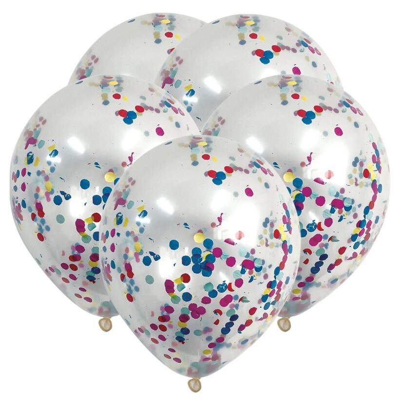Set 5 baloane, Zola®, transparente cu confetti multicolor, 23 cm