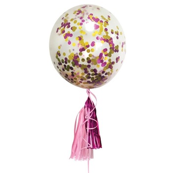 Balon gigantic, Zola®, transparent cu confetti si franjuri, 46 cm, roz Balon gigantic, Zola®, transparent cu confetti si franjuri, 46 cm, roz
