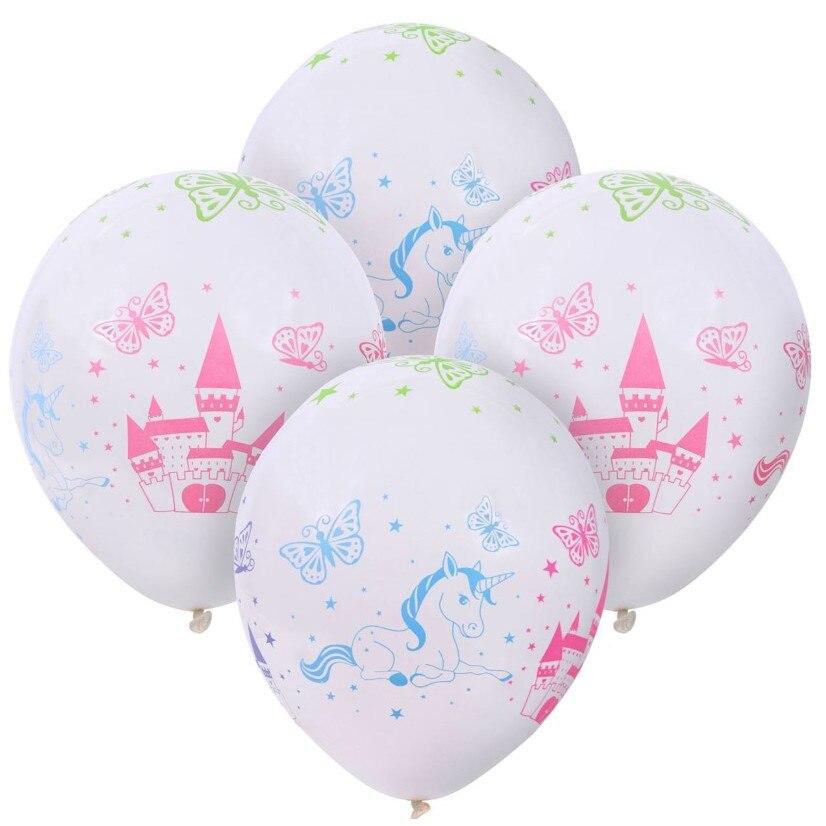Set 15 baloane, Zola®, albe cu unicorn, 30 cm
