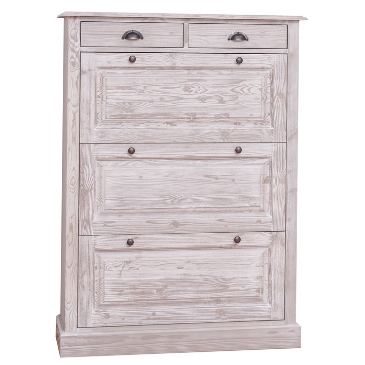 Pantofar Szel-Mob cu 3 usi si 2 sertare, culoare gri, periat adanc, 100% lemn masiv