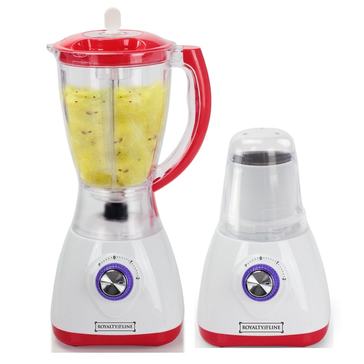 Блендер с мелничка Royalty Line RL-SM-400P.2L, 500W, 1.5 литра, 2 скорости + Pulse, Трошене на лед, Червен/бял