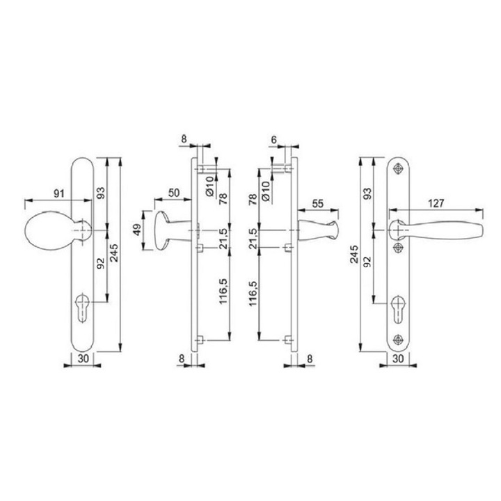 Maner usa termopan Hoppe New York, exterior, 92 x 30 mm, buton fix, material aluminiu, culoare argintiu F1