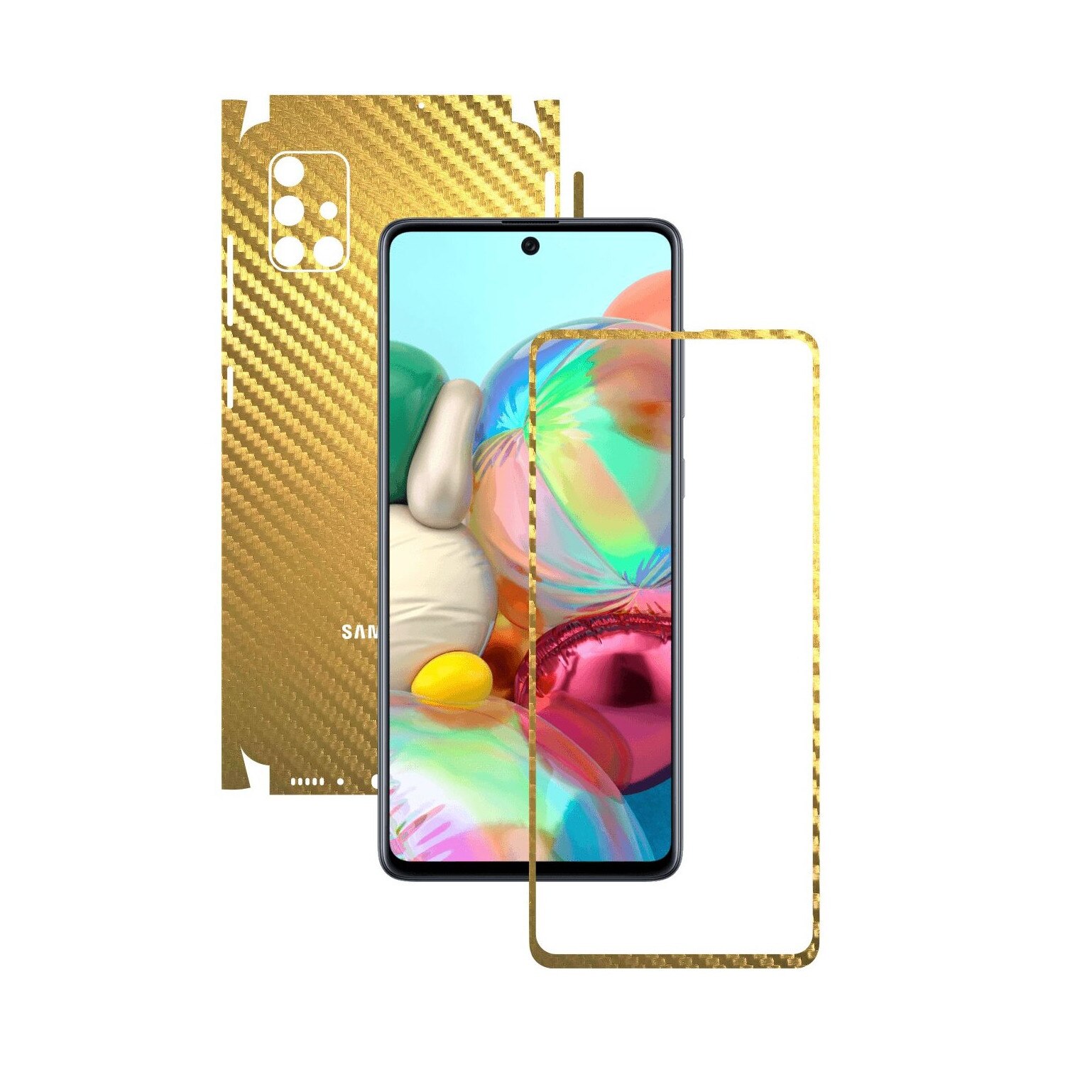 Folie Protectie Carbon Skinz pentru Samsung Galaxy A51 - Carbon Auriu 360 Cut, Skin Adeziv Full Body Cover pentru Rama Ecran, Carcasa Spate si Laterale