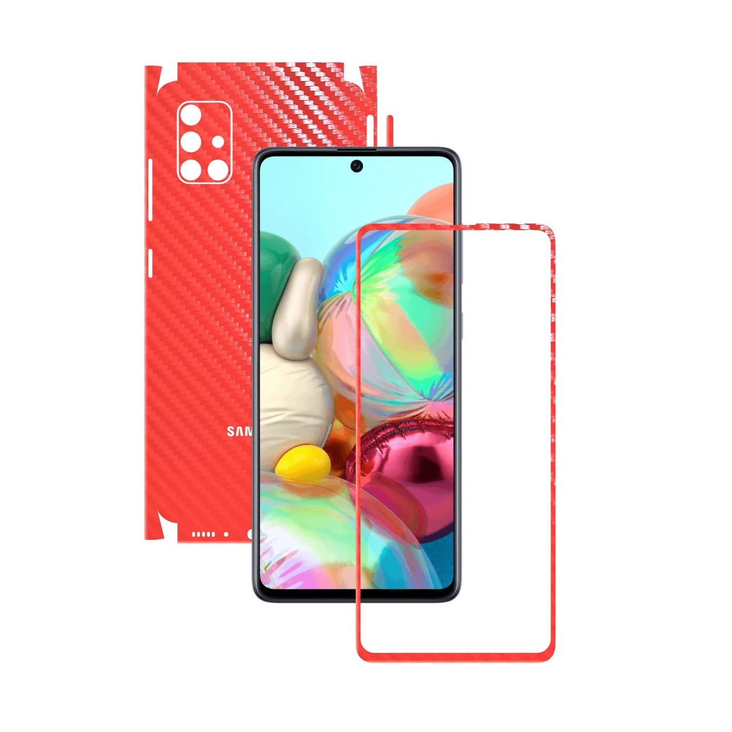 Folie Protectie Carbon Skinz pentru Samsung Galaxy A51 - Carbon Rosu 360 Cut, Skin Adeziv Full Body Cover pentru Rama Ecran, Carcasa Spate si Laterale