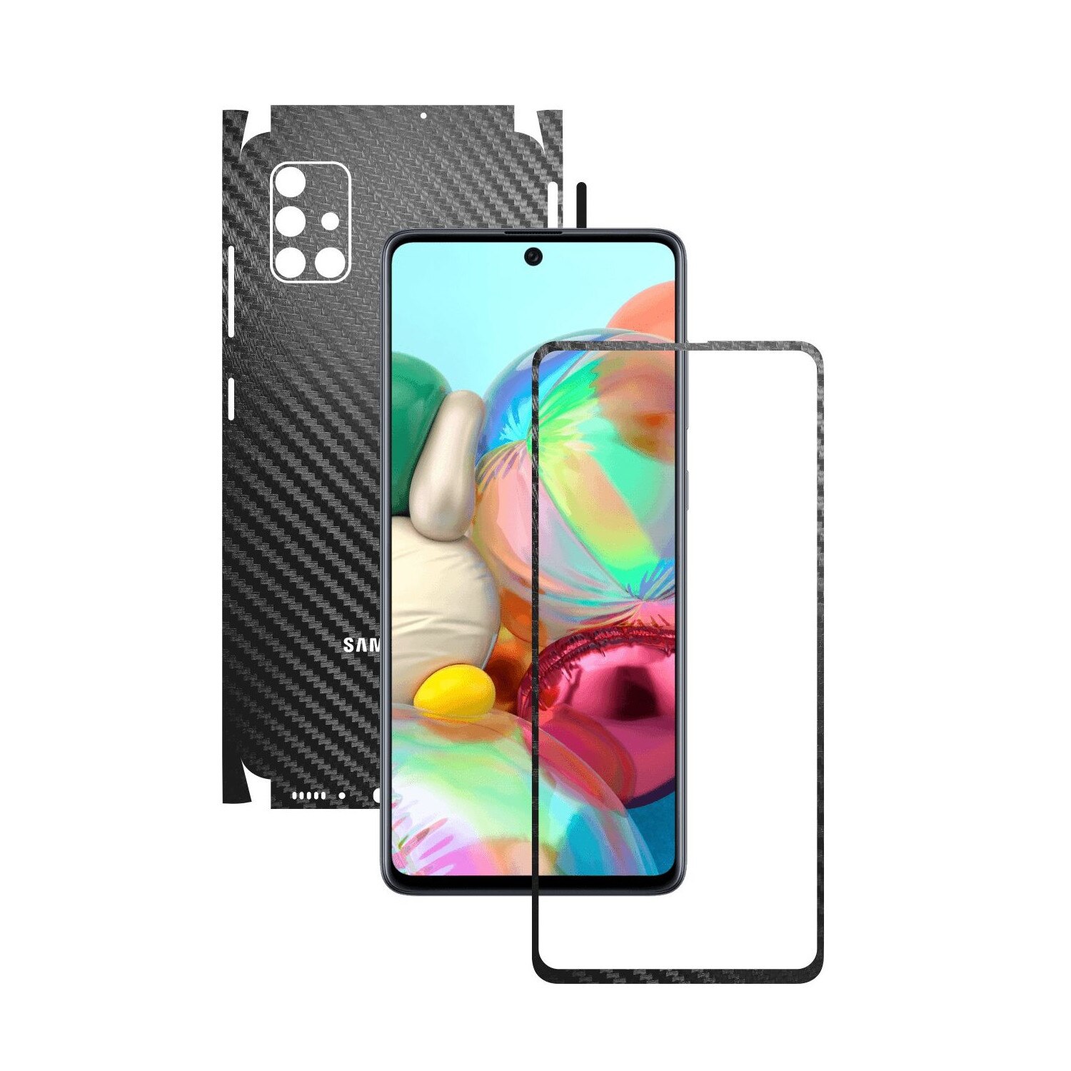 Folie Protectie Carbon Skinz pentru Samsung Galaxy A51 - Carbon Negru 360 Cut, Skin Adeziv Full Body Cover pentru Rama Ecran, Carcasa Spate si Laterale