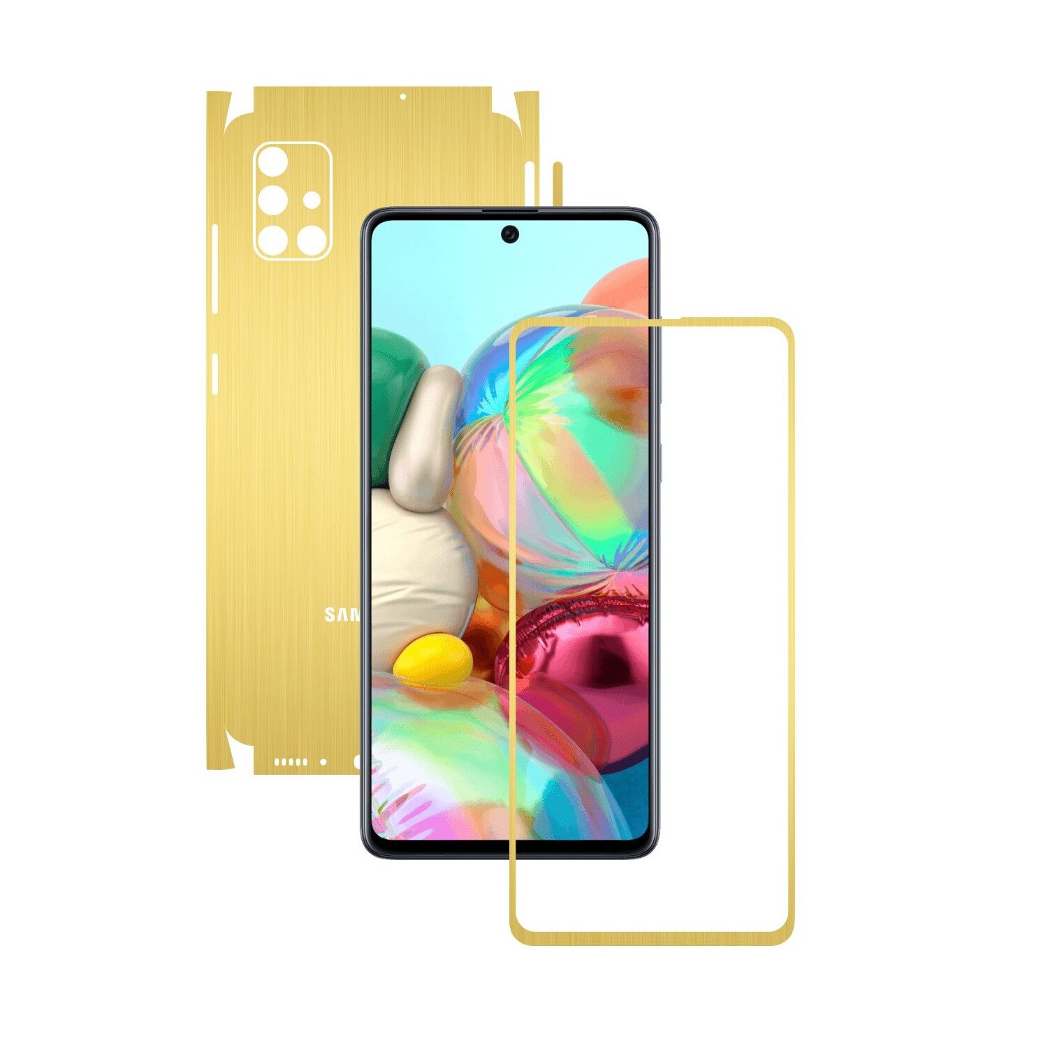 Folie Protectie Carbon Skinz pentru Samsung Galaxy A71 - Brushed Auriu 360 Cut, Skin Adeziv Full Body Cover pentru Rama Ecran, Carcasa Spate si Laterale