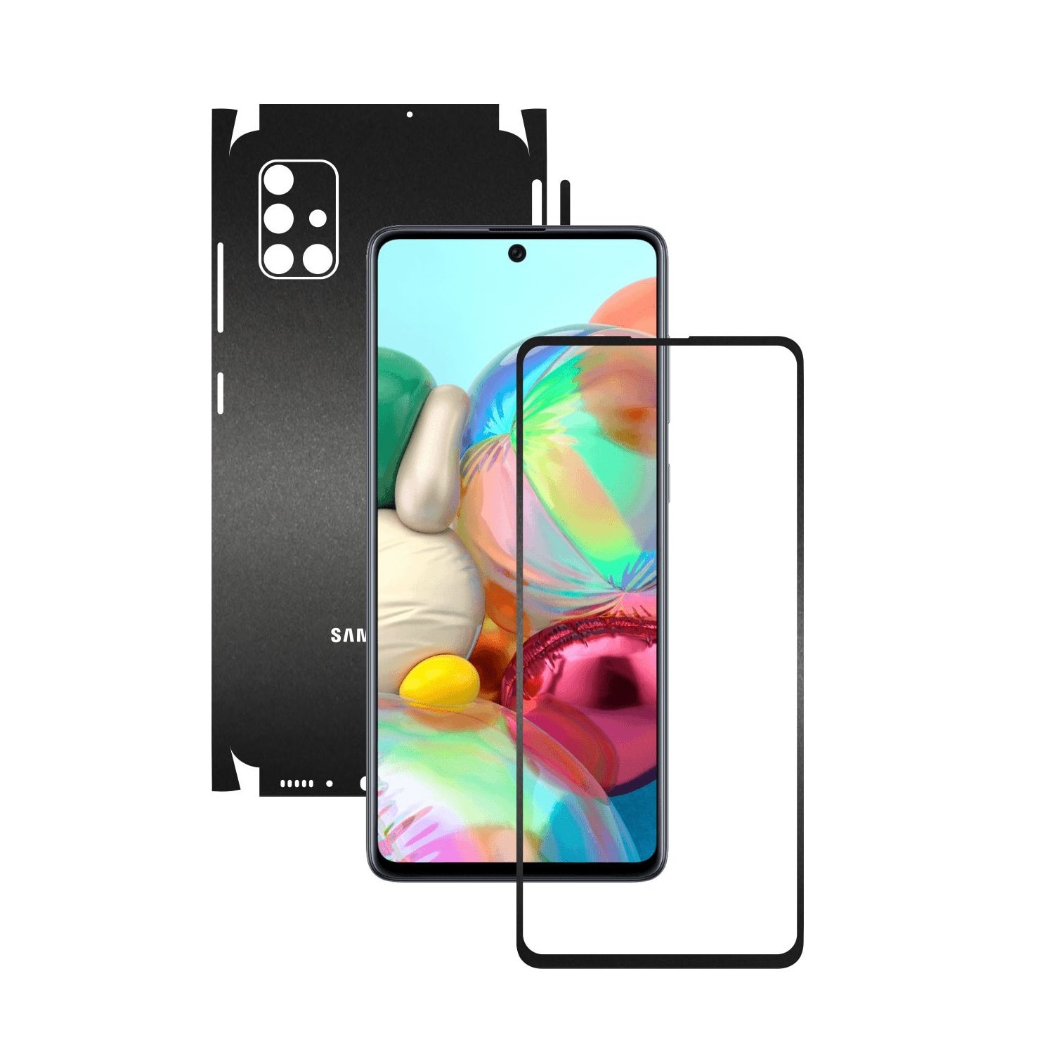 Folie Protectie Carbon Skinz pentru Samsung Galaxy A51 - Negru Mat 360 Cut, Skin Adeziv Full Body Cover pentru Rama Ecran, Carcasa Spate si Laterale
