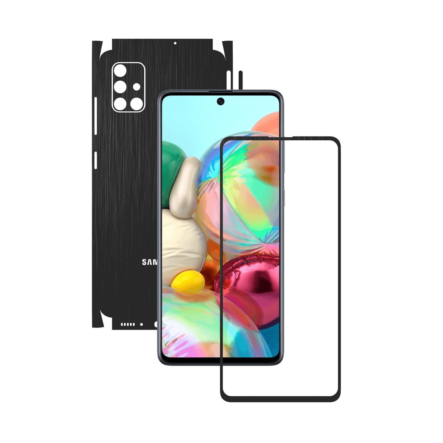 Folie Protectie Carbon Skinz pentru Samsung Galaxy A71 - Brushed Negru 360 Cut, Skin Adeziv Full Body Cover pentru Rama Ecran, Carcasa Spate si Laterale
