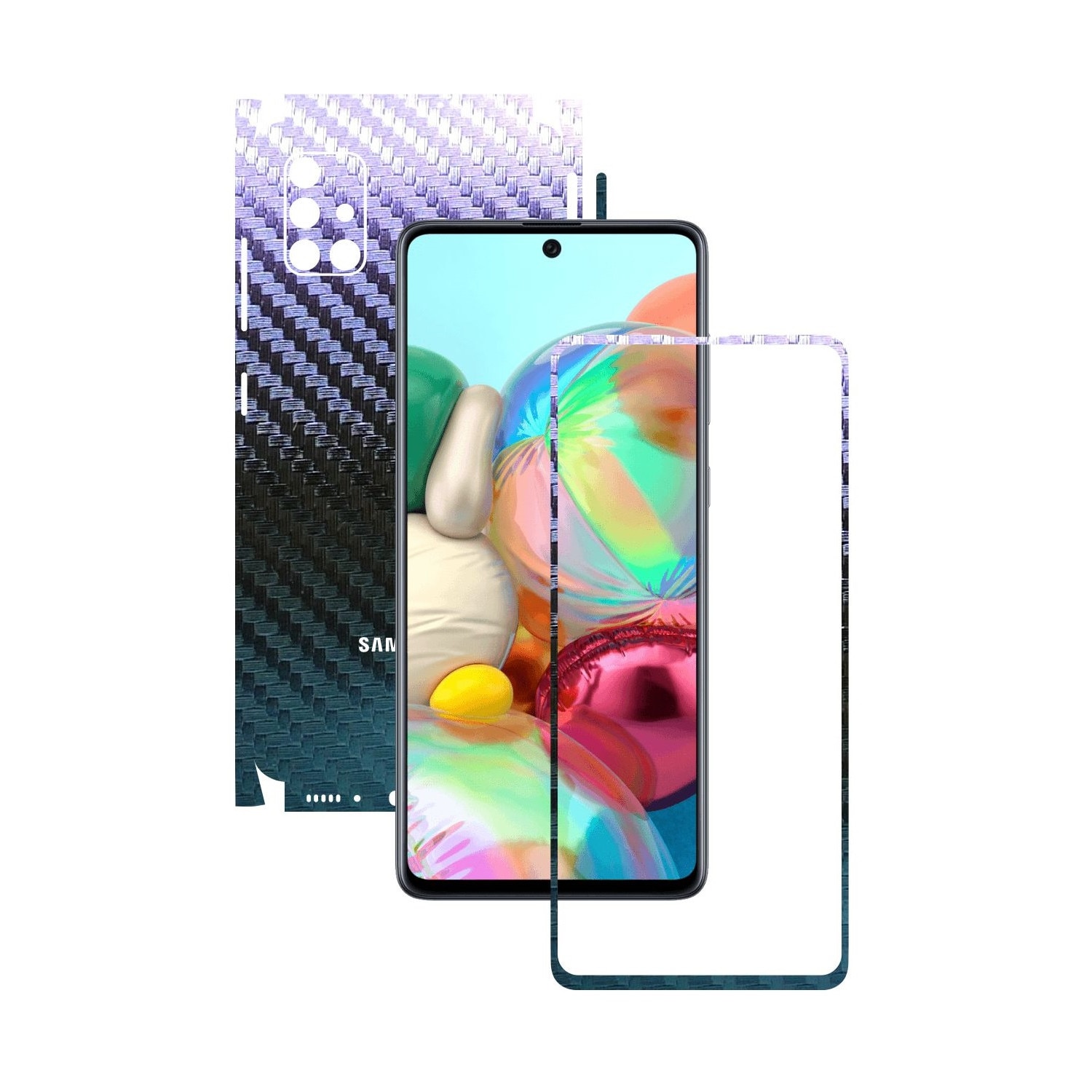 Folie Protectie Carbon Skinz pentru Samsung Galaxy A51 - Carbon Cameleon 360 Cut, Skin Adeziv Full Body Cover pentru Rama Ecran, Carcasa Spate si Laterale