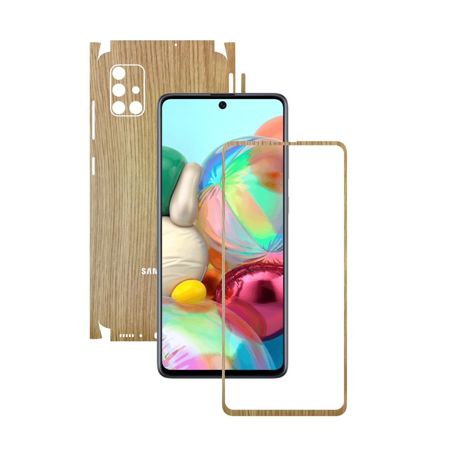 Folie Protectie Carbon Skinz pentru Samsung Galaxy A51 - Lemn Stejar 360 Cut, Skin Adeziv Full Body Cover pentru Rama Ecran, Carcasa Spate si Laterale