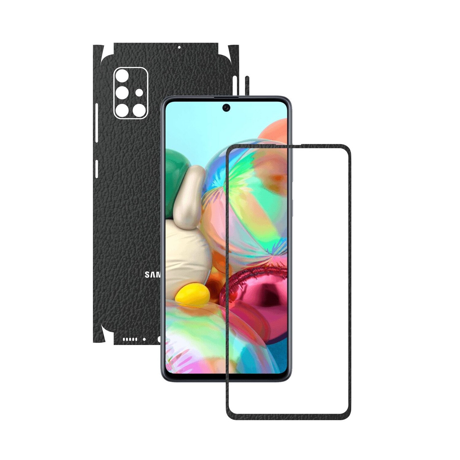 Folie Protectie Carbon Skinz pentru Samsung Galaxy A51 - Piele Neagra 360 Cut, Skin Adeziv Full Body Cover pentru Rama Ecran, Carcasa Spate si Laterale