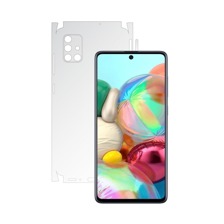 Skinz HD láthatatlan hátvédő fólia Samsung Galaxy A51 készülékhez – Ultra-átlátszó szilikonfólia 360 fokos vágásokkal a hát- és oldalburkolatokhoz, átlátszó, ragasztós bőr