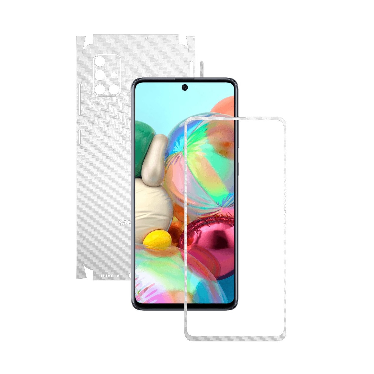 Folie Protectie Carbon Skinz pentru Samsung Galaxy A51 - Carbon Alb 360 Cut, Skin Adeziv Full Body Cover pentru Rama Ecran, Carcasa Spate si Laterale