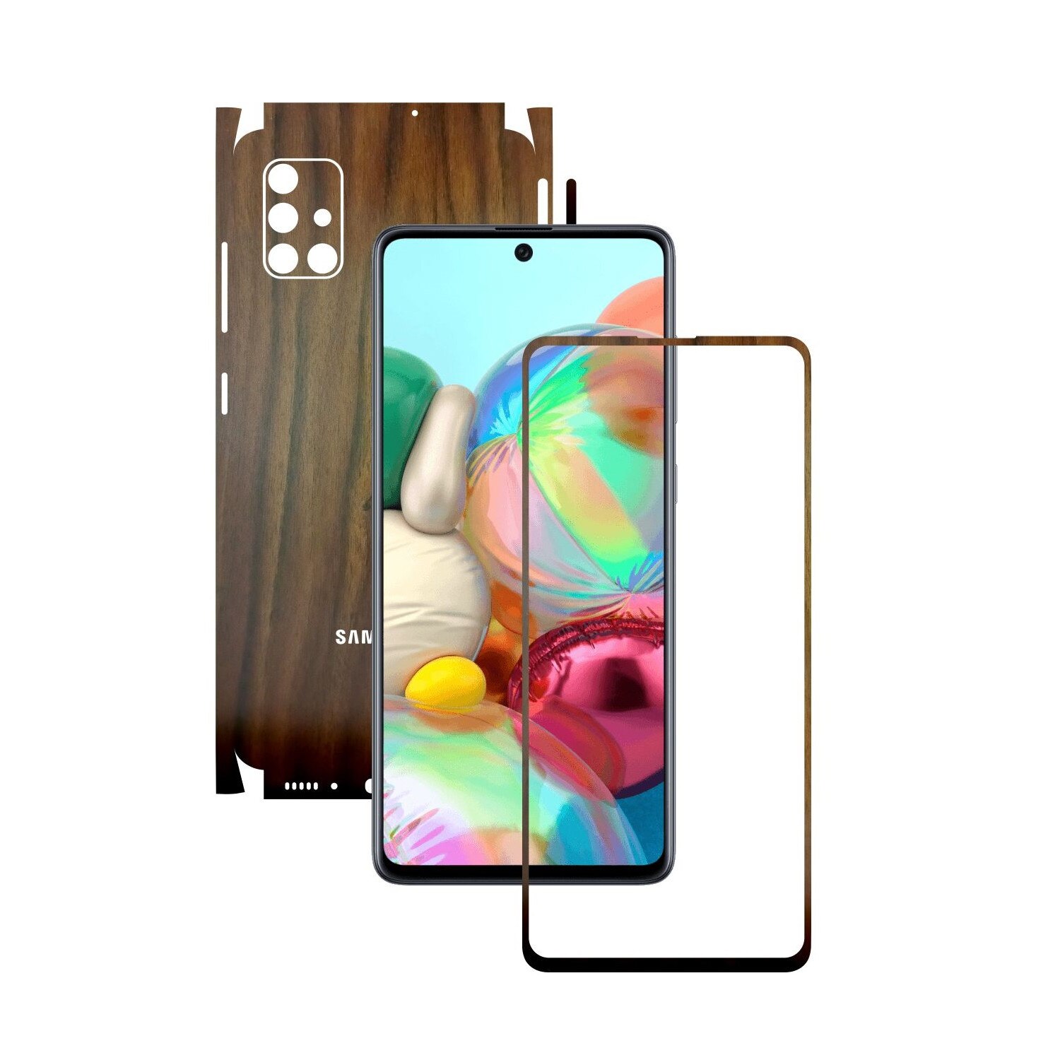 Folie Protectie Carbon Skinz pentru Samsung Galaxy A51 - Lemn Nuc 360 Cut, Skin Adeziv Full Body Cover pentru Rama Ecran, Carcasa Spate si Laterale