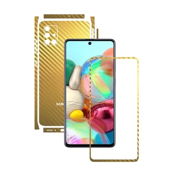 Folie Protectie Carbon Skinz pentru Samsung Galaxy A71 - Carbon Auriu Split Cut, Skin Adeziv Full Body Cover pentru Rama Ecran, Carcasa Spate si Laterale Folie Protectie Carbon Skinz pentru Samsung Galaxy A71 - Carbon Auriu Split Cut, Skin Adeziv Full Body Cover pentru Rama Ecran, Carcasa Spate si Laterale