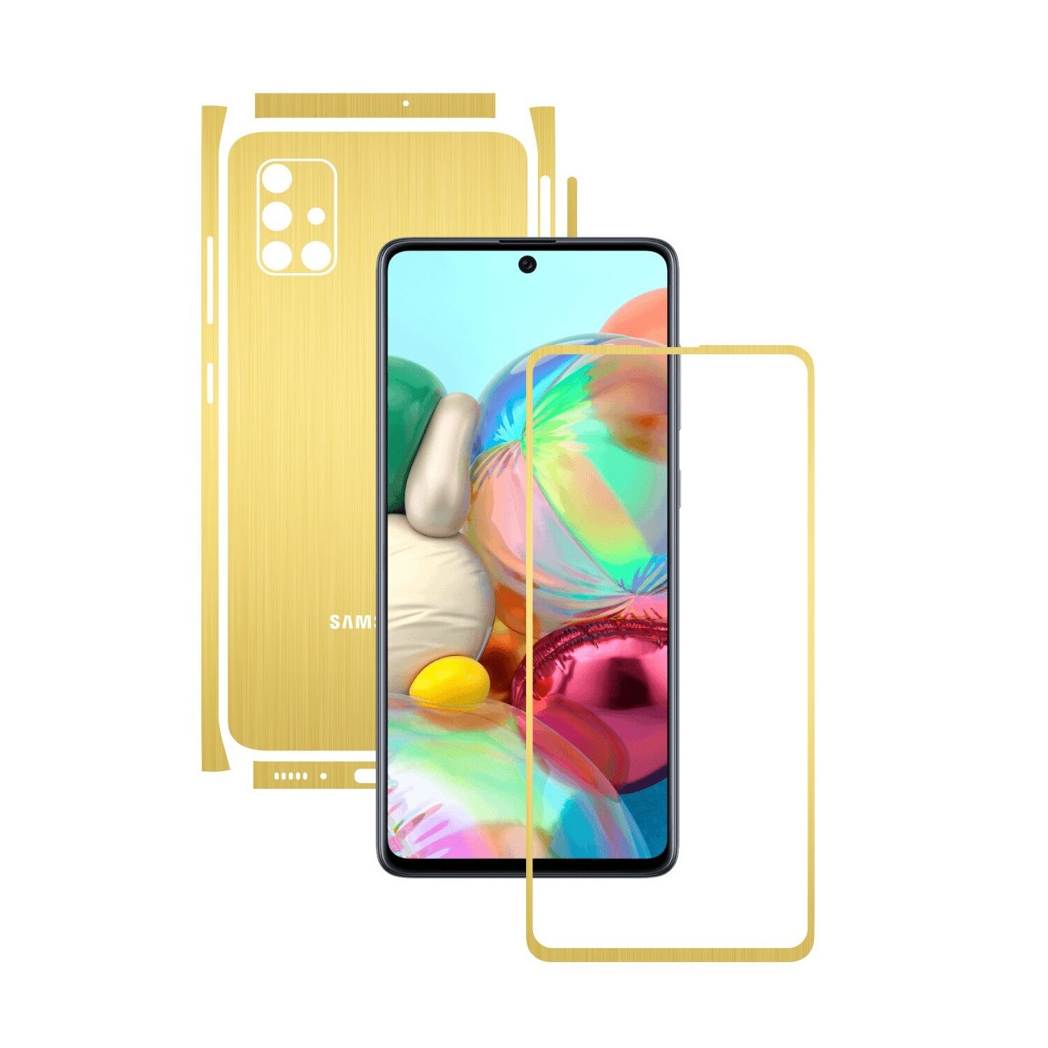 Folie Protectie Carbon Skinz pentru Samsung Galaxy A51 - Brushed Auriu Split Cut, Skin Adeziv Full Body Cover pentru Rama Ecran, Carcasa Spate si Laterale