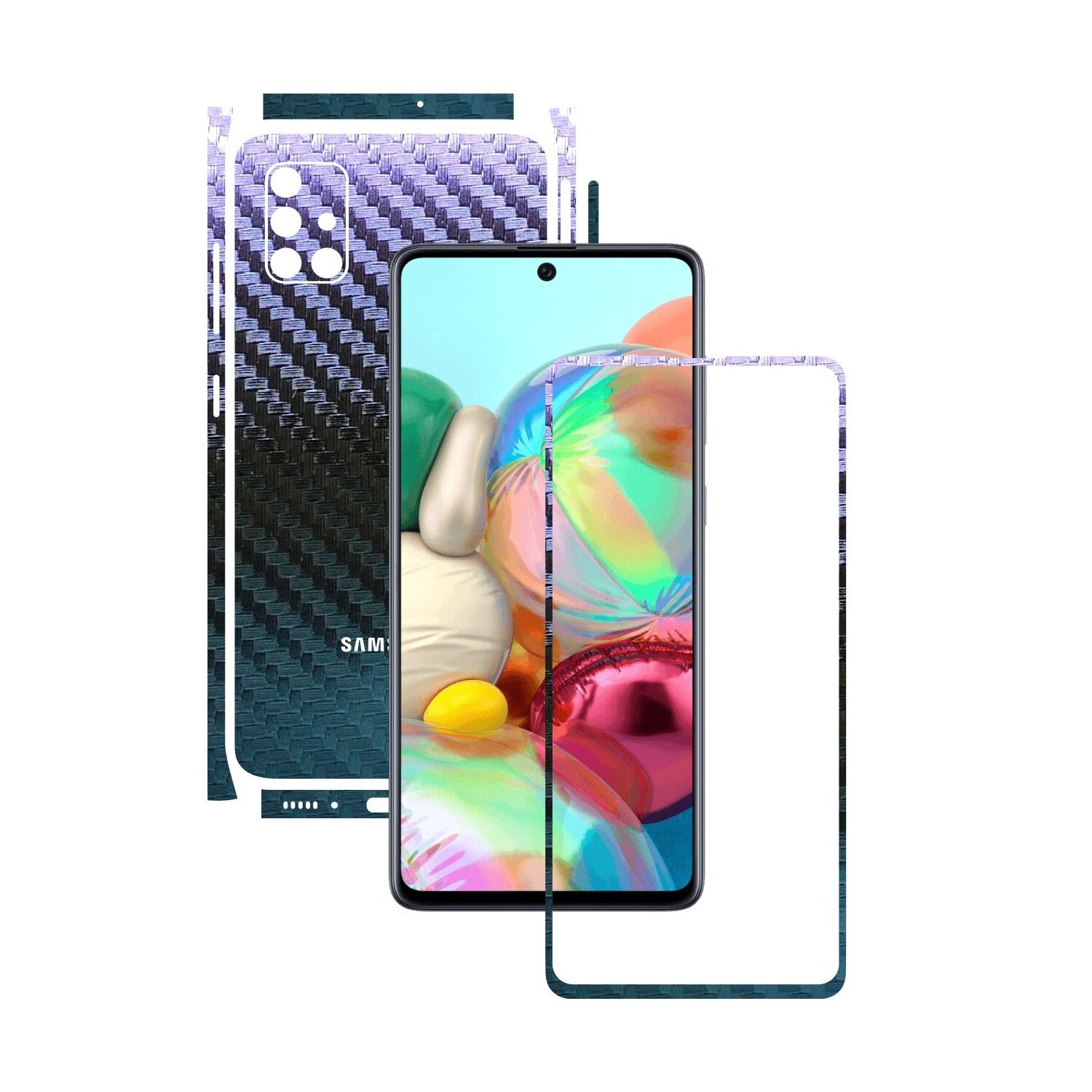Folie Protectie Carbon Skinz pentru Samsung Galaxy A51 - Carbon Cameleon Split Cut, Skin Adeziv Full Body Cover pentru Rama Ecran, Carcasa Spate si Laterale