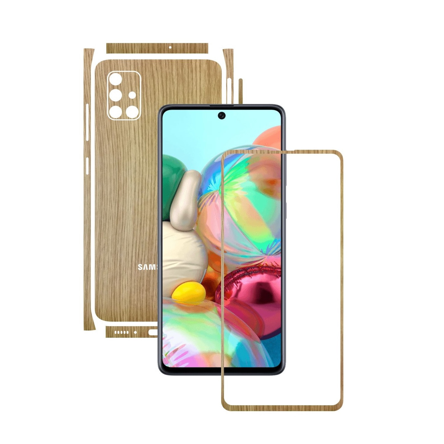 Folie Protectie Carbon Skinz pentru Samsung Galaxy A51 - Lemn Stejar Split Cut, Skin Adeziv Full Body Cover pentru Rama Ecran, Carcasa Spate si Laterale