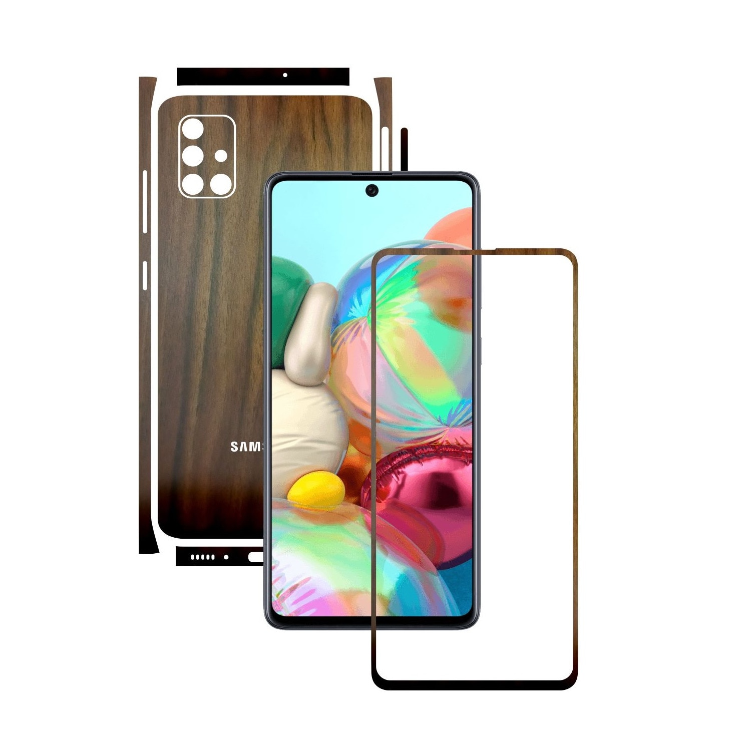 Folie Protectie Carbon Skinz pentru Samsung Galaxy A71 - Lemn Nuc Split Cut, Skin Adeziv Full Body Cover pentru Rama Ecran, Carcasa Spate si Laterale