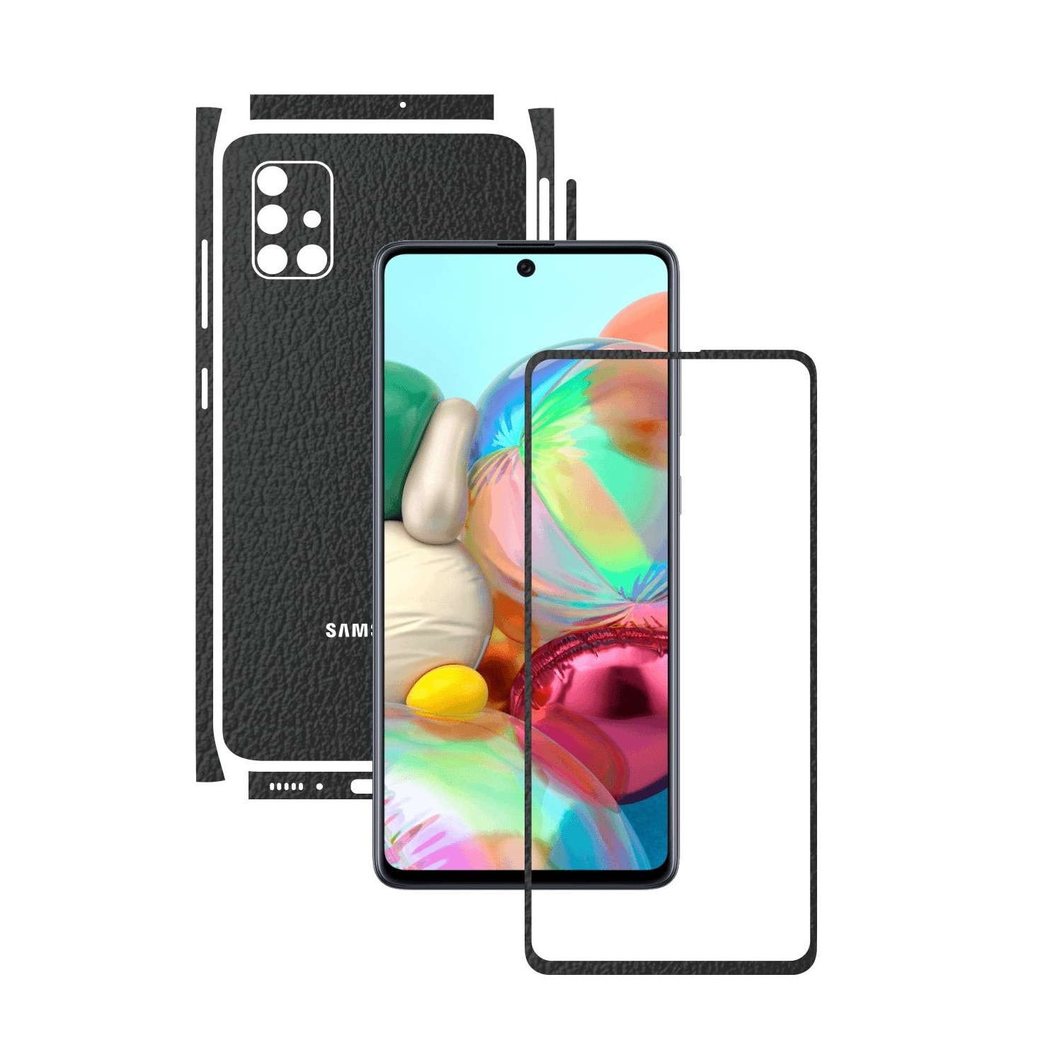 Folie Protectie Carbon Skinz pentru Samsung Galaxy A51 - Piele Neagra Split Cut, Skin Adeziv Full Body Cover pentru Rama Ecran, Carcasa Spate si Laterale