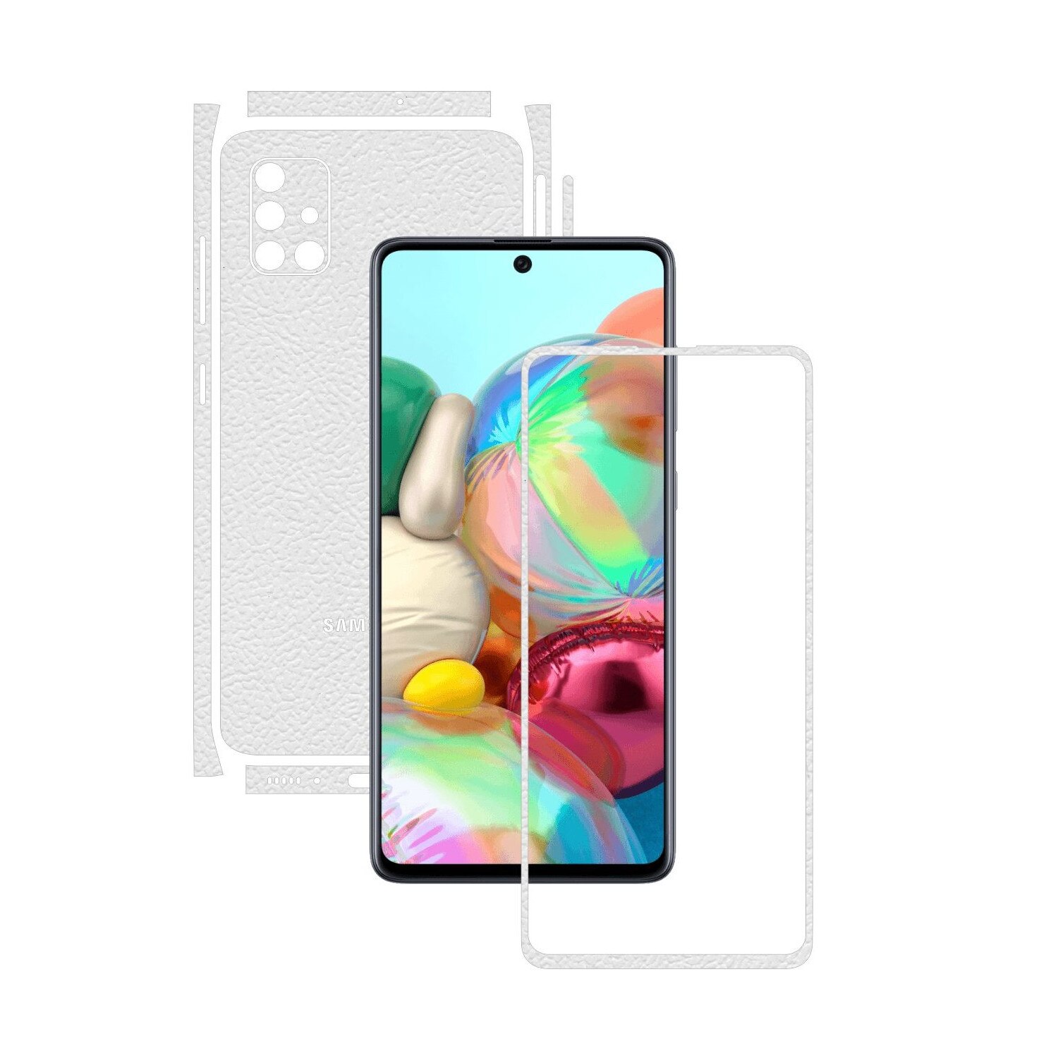 Folie Protectie Carbon Skinz pentru Samsung Galaxy A51 - Piele Alba Split Cut, Skin Adeziv Full Body Cover pentru Rama Ecran, Carcasa Spate si Laterale