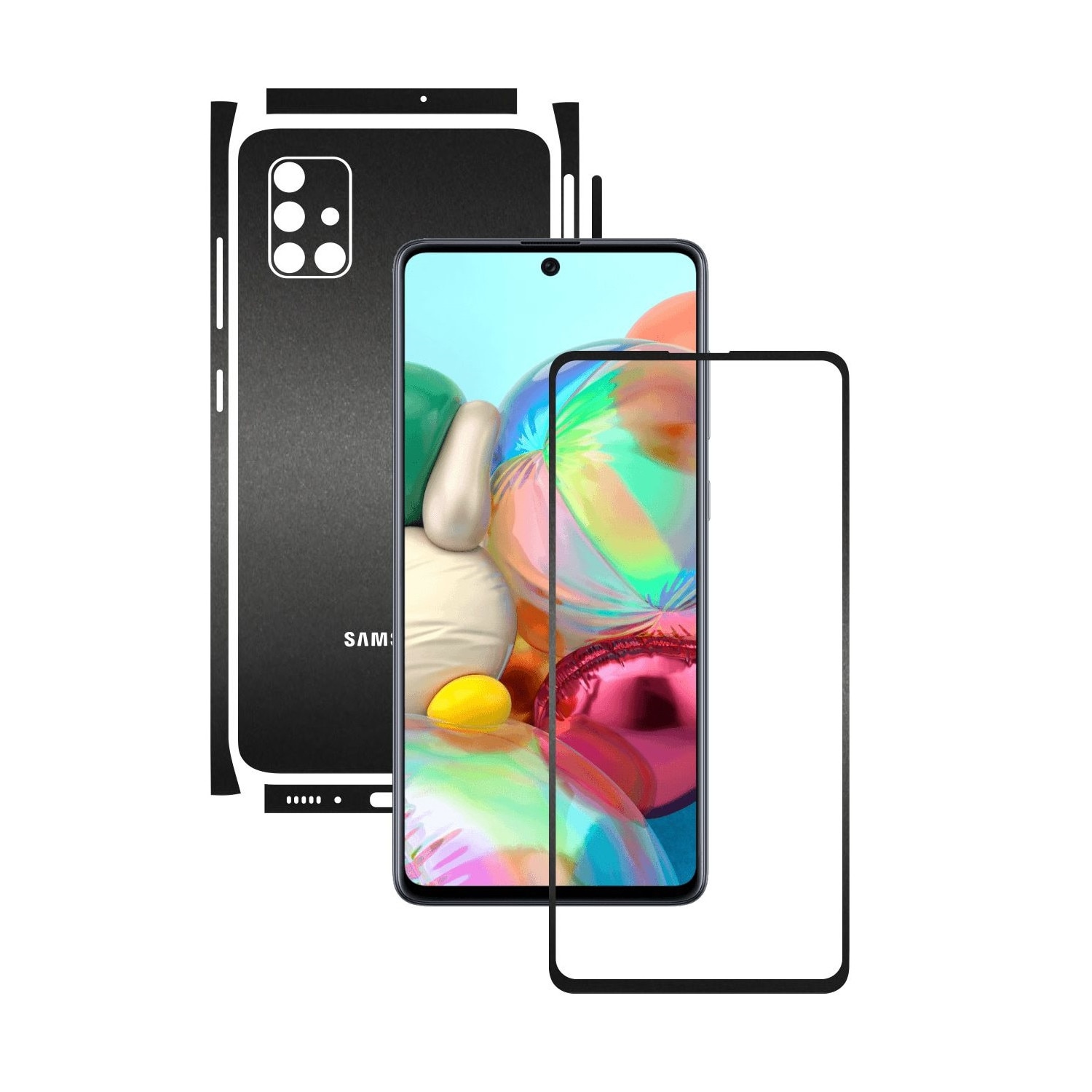 Folie Protectie Carbon Skinz pentru Samsung Galaxy A51 - Negru Mat Split Cut, Skin Adeziv Full Body Cover pentru Rama Ecran, Carcasa Spate si Laterale