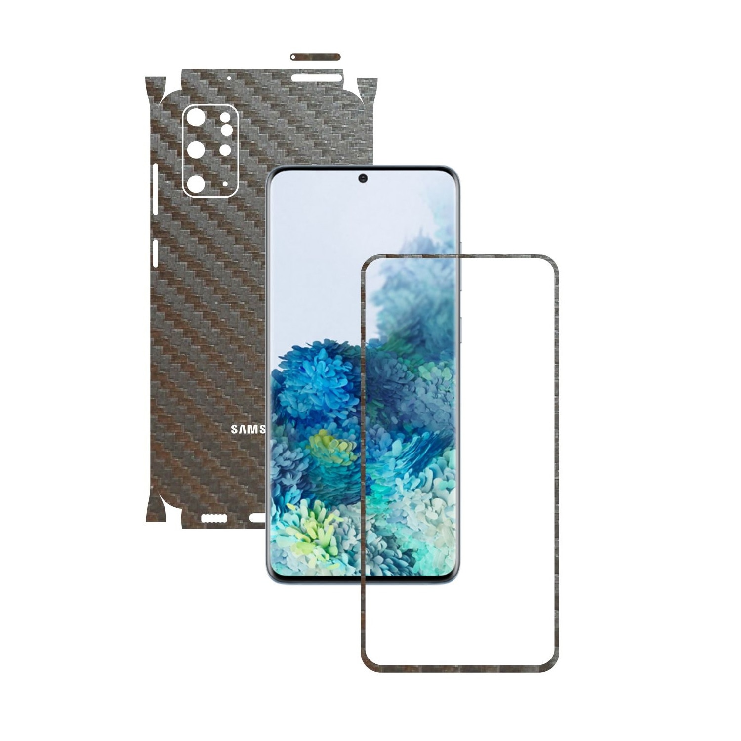 Folie Protectie Carbon Skinz pentru Samsung Galaxy S20+ Plus, (5G) - Carbon Gri Argintiu 360 Cut, Skin Adeziv Full Body Cover pentru Rama Ecran, Carcasa Spate si Laterale