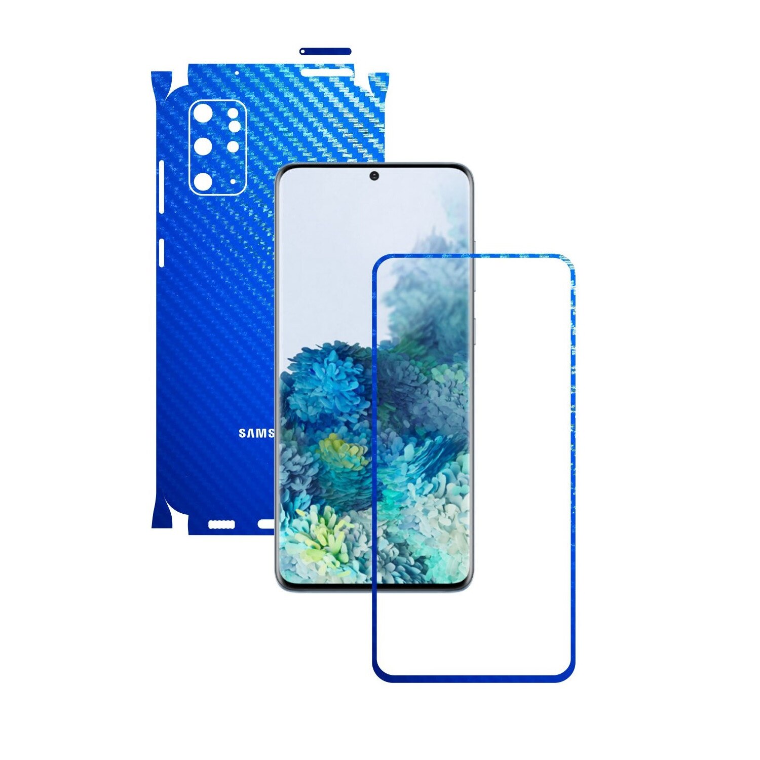 Folie Protectie Carbon Skinz pentru Samsung Galaxy S20+ Plus, (5G) - Carbon Albastru 360 Cut, Skin Adeziv Full Body Cover pentru Rama Ecran, Carcasa Spate si Laterale
