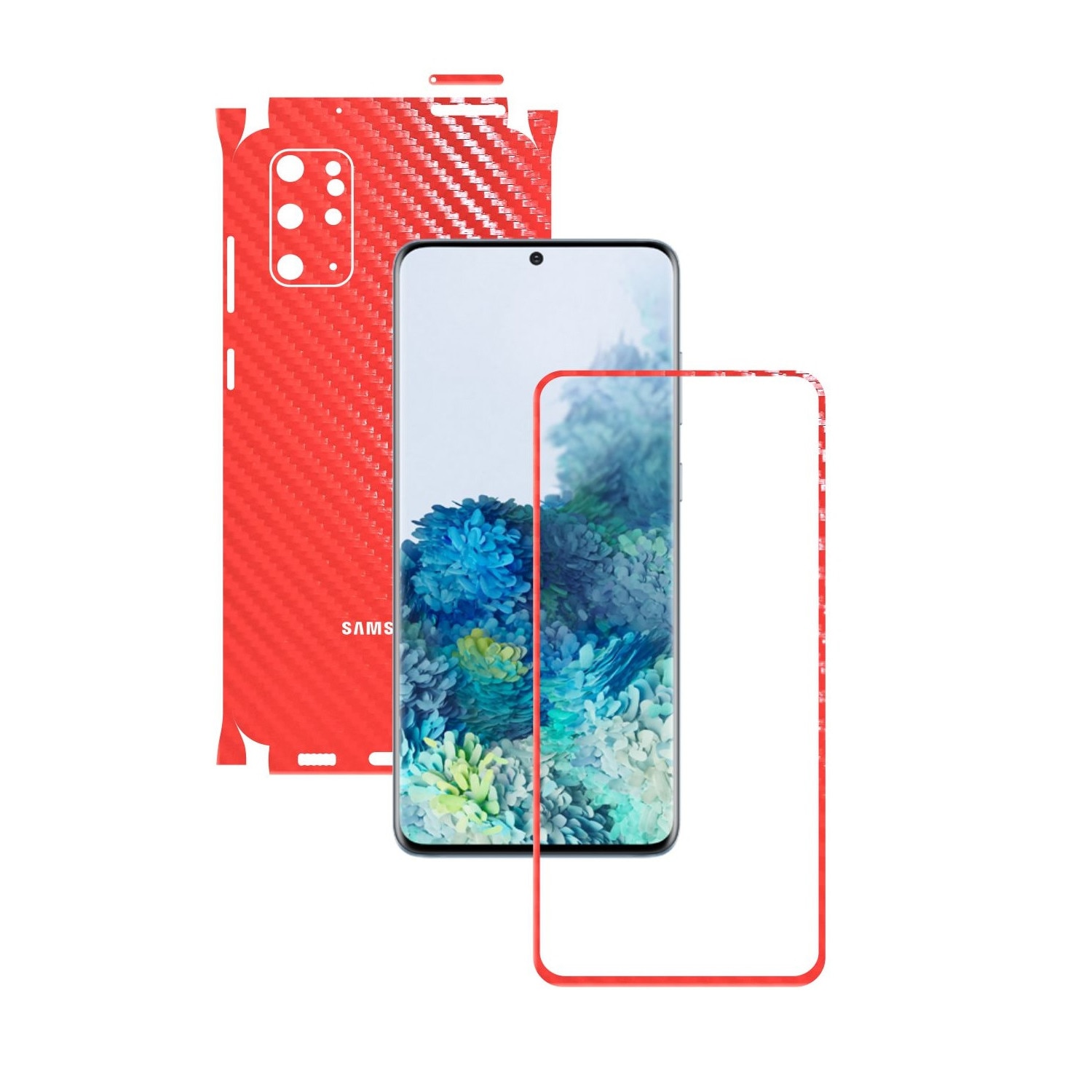 Folie Protectie Carbon Skinz pentru Samsung Galaxy S20+ Plus, (5G) - Carbon Rosu 360 Cut, Skin Adeziv Full Body Cover pentru Rama Ecran, Carcasa Spate si Laterale