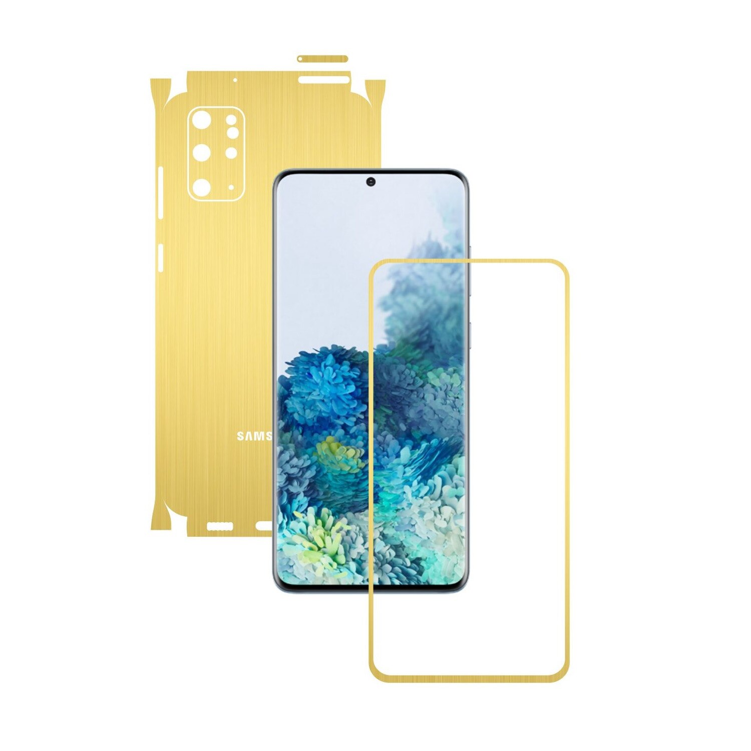 Folie Protectie Carbon Skinz pentru Samsung Galaxy S20+ Plus, (5G) - Brushed Auriu 360 Cut, Skin Adeziv Full Body Cover pentru Rama Ecran, Carcasa Spate si Laterale