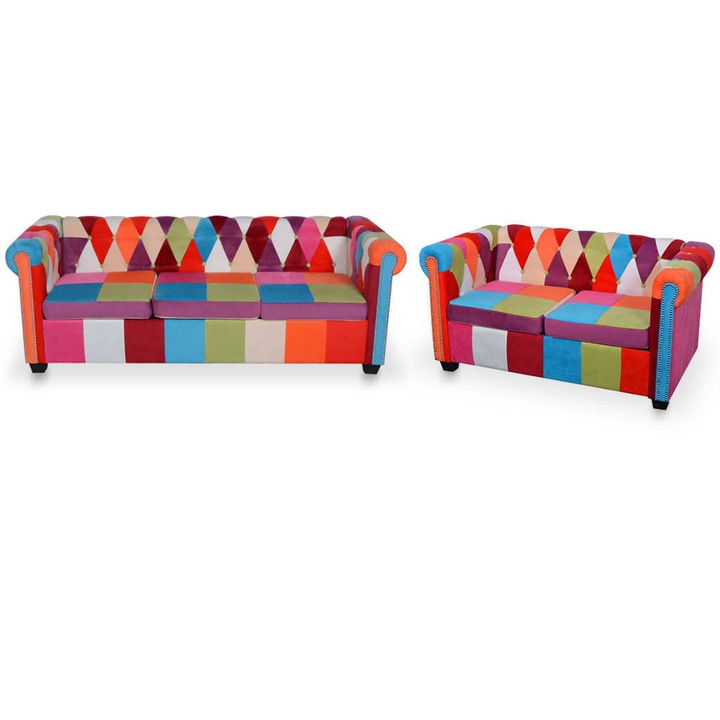 Комплект дивани vidaXL, Chesterfield, Текстил, Многоцветен, 200,5 x 76 x 70 см, 2 броя