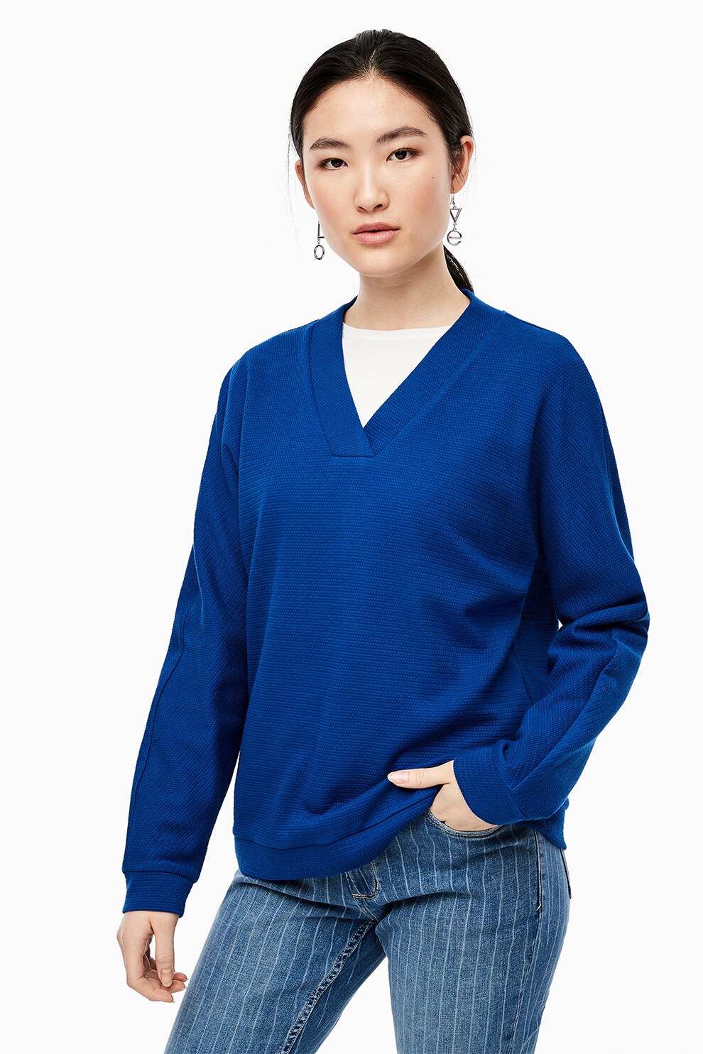 s.Oliver, Pulover cu decolteu in V, Albastru royal