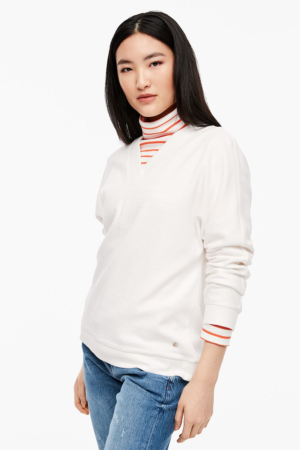 s.Oliver, Pulover cu decolteu in V, Alb optic