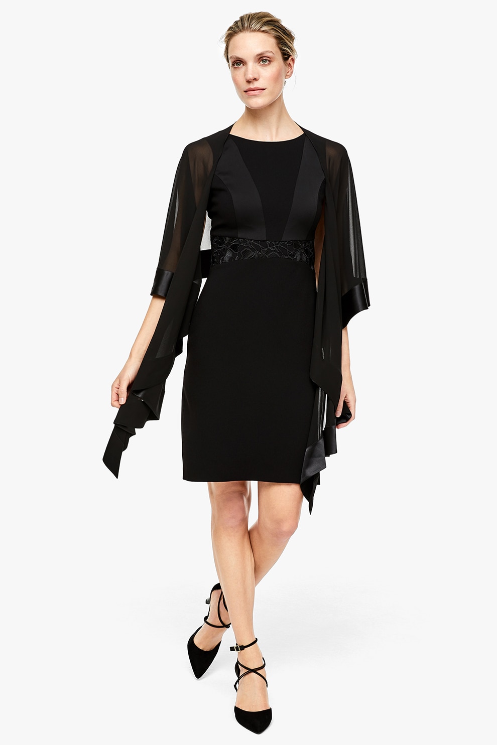 s.Oliver, Rochie dreapta cu insertii cu broderii florale, Negru