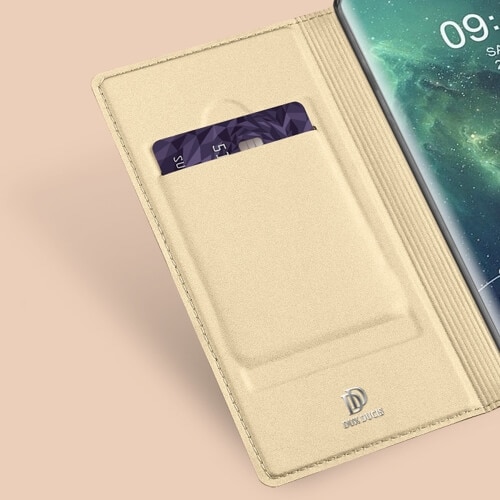 Husa Huawei Mate 30 Pro, Piele Ecologica, Flip / Book, Stand si Buzunar Card, DUX DUCIS, Gold