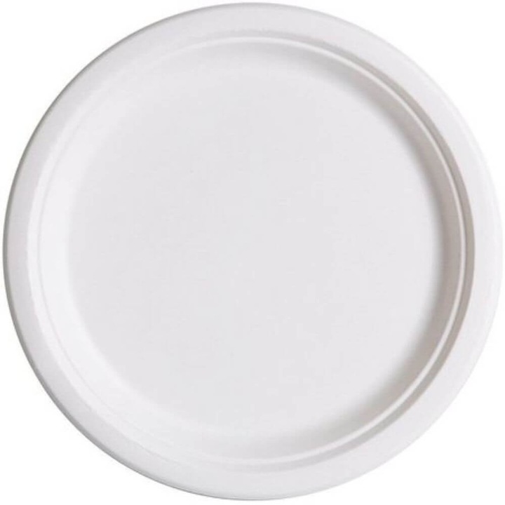 Farfurie Rotunda Biodegradabila Alba din Trestie de Zahar, Diametru 7 cm, 50 Bucati/Set
