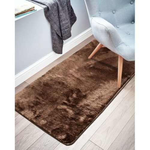 Covor Shaggy tip blanita ,80x200cm, poliester 100%, gramaj 1400g, antiderapant PVC cu puncte, model rectangular ,culoare maro