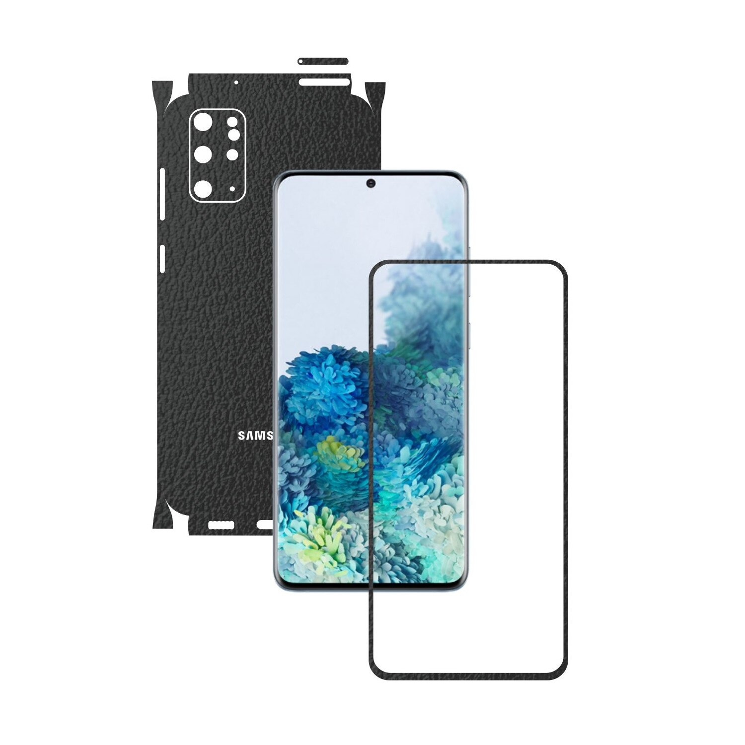 Folie Protectie Carbon Skinz pentru Samsung Galaxy S20+ Plus, (5G) - Piele Neagra 360 Cut, Skin Adeziv Full Body Cover pentru Rama Ecran, Carcasa Spate si Laterale