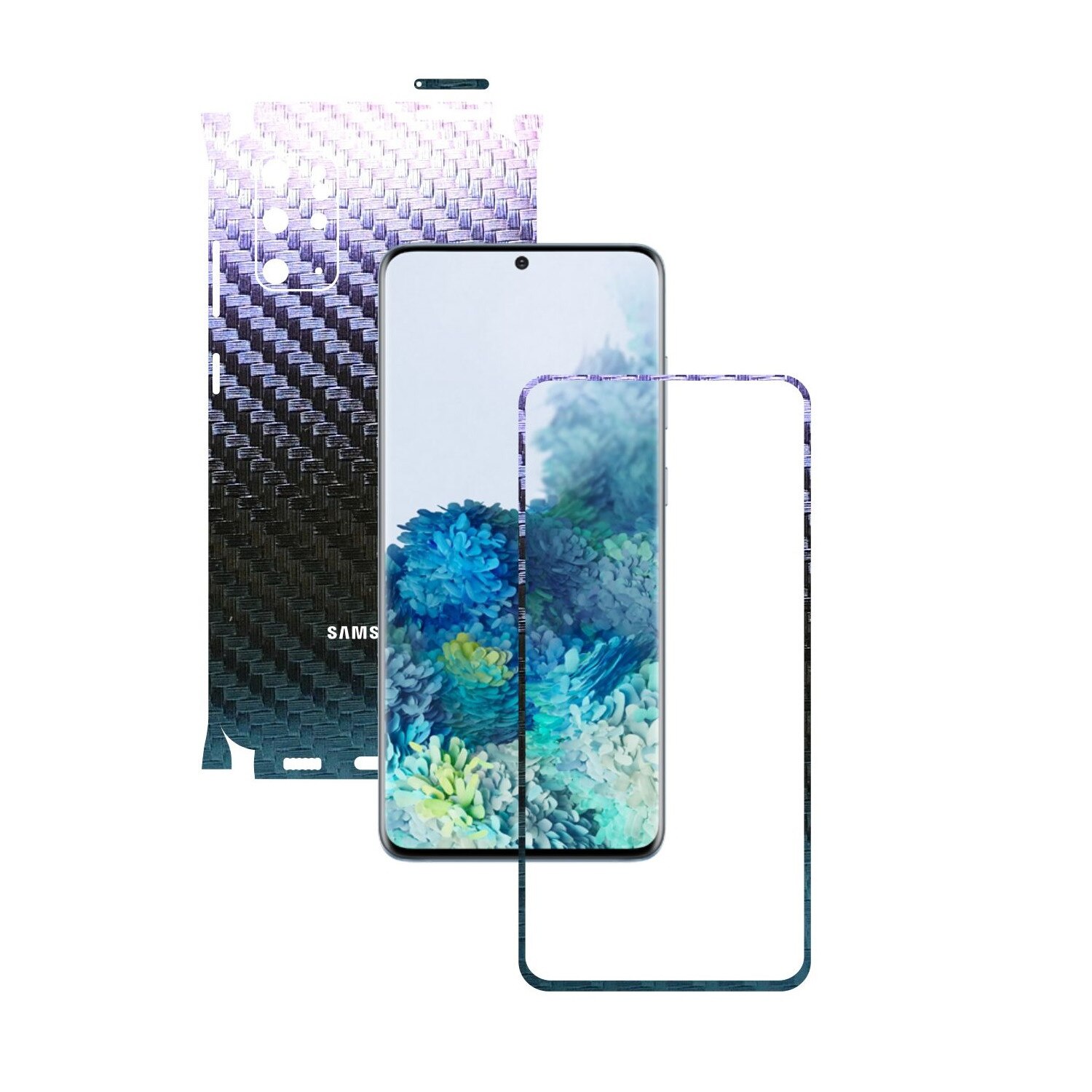 Folie Protectie Carbon Skinz pentru Samsung Galaxy S20+ Plus, (5G) - Carbon Cameleon 360 Cut, Skin Adeziv Full Body Cover pentru Rama Ecran, Carcasa Spate si Laterale