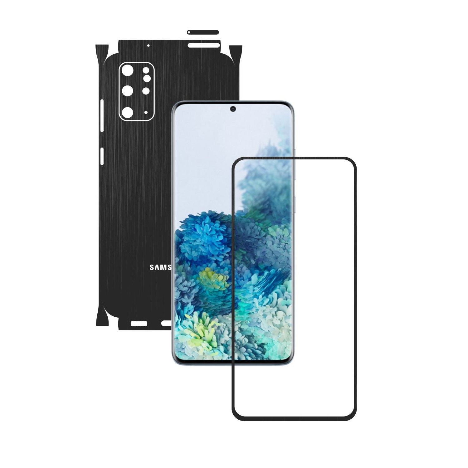 Folie Protectie Carbon Skinz pentru Samsung Galaxy S20+ Plus, (5G) - Brushed Negru 360 Cut, Skin Adeziv Full Body Cover pentru Rama Ecran, Carcasa Spate si Laterale