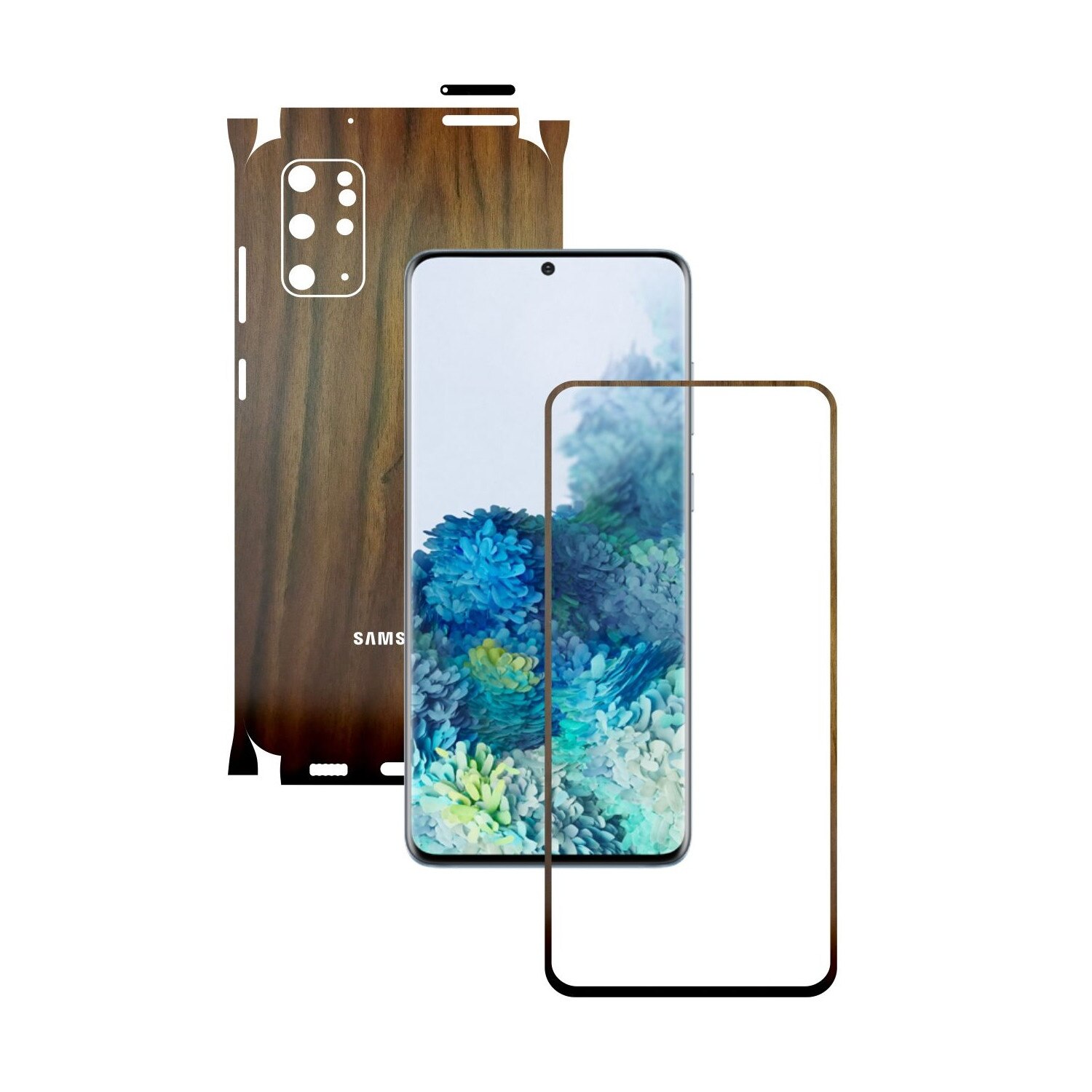 Folie Protectie Carbon Skinz pentru Samsung Galaxy S20+ Plus, (5G) - Lemn Nuc 360 Cut, Skin Adeziv Full Body Cover pentru Rama Ecran, Carcasa Spate si Laterale